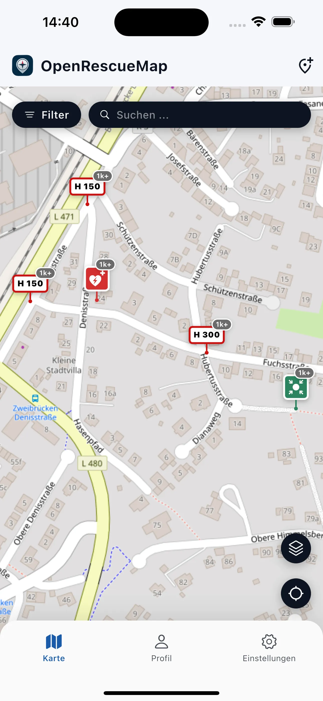 OpenRescueMap Kartenansicht